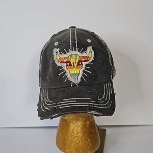 Mens 4350 District Detressed Steer Skull Cap Grey Pre-owned